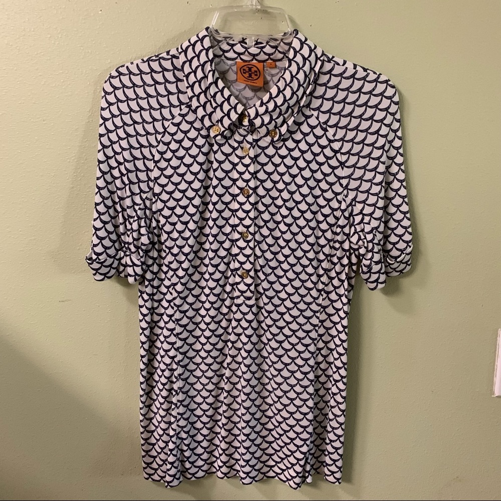 Tory Burch | black and white pattern half button top